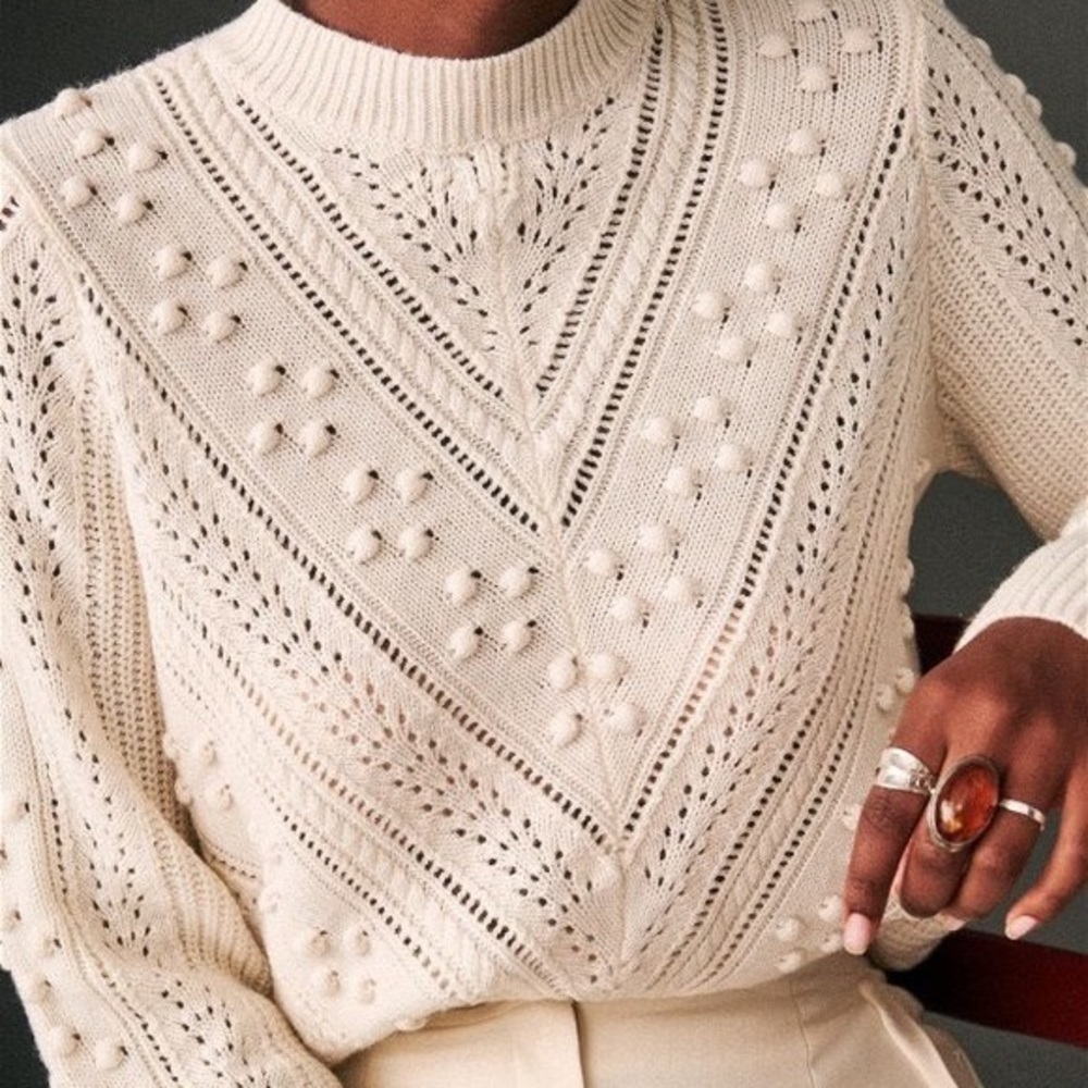 Sezane Solal Cream Textured Knit Sweater